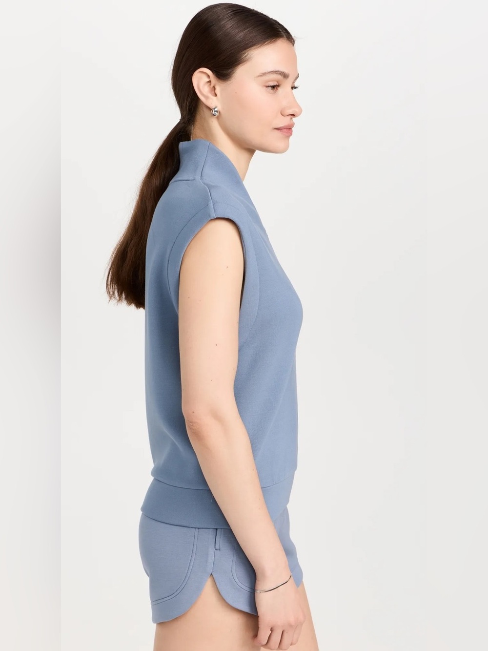 Varley Loretta DoubleSoft Half-Zip Sweater Vest in Stone Blue Size Small - Picture 3 of 15
